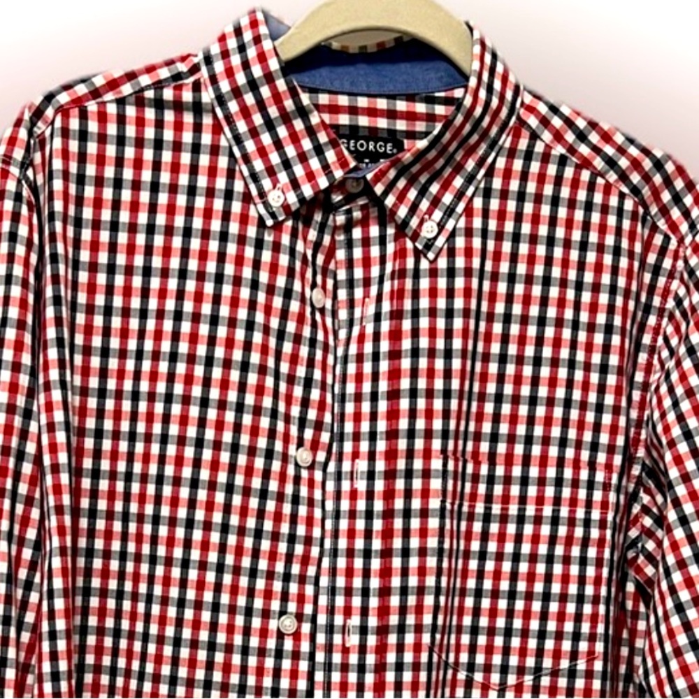Red and Navy plaid shirt by George- Medium